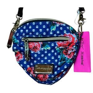 Betsey Johnson Navy Floral Skulls Mini Crossbody Bag Goth Girl Halloween NEW